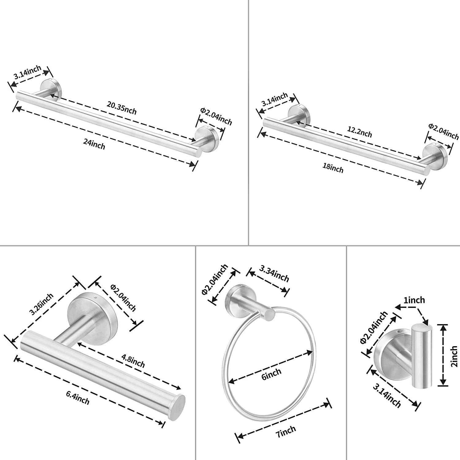 6 Piece Stainless Steel Bathroom Towel Rack Set Wall Mount Brushed Nickel