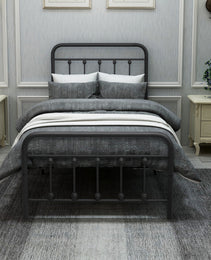 Metal Platform Bed Frame, Victorian Style HeadboardFootboard  Under Bed Storage  No Box Spring Needed Twin Size Black