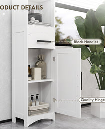 Farmhouse Tall Slim Bathroom Storage Cabinet with Recessed Drawer, Narrow Cabinet with Barn Door, White