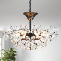 Flower Crystal Chandelier for Dining Room, Living Room, Kitchen, Bedroom, 6-Light Floral Light Fixture, D18*H16~41Inch (Adjustable Height), K9 Crystal & Gold Finish