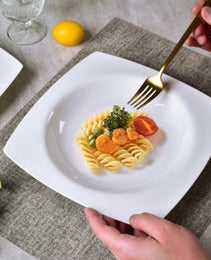 6-piece Set Of White Bone China 9.5-inch Square Soup Plate