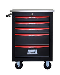 5 Drawers Multifunctional Tool Cart With Wheels,Metal Rolling Tool Cart Storage For Garage Workshop Warehouse Repair Shop--With Stainless Steel Roof- BLACK RED