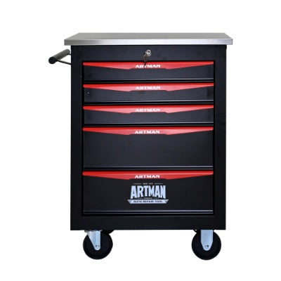 5 Drawers Multifunctional Tool Cart With Wheels,Metal Rolling Tool Cart Storage For Garage Workshop Warehouse Repair Shop--With Stainless Steel Roof- BLACK RED