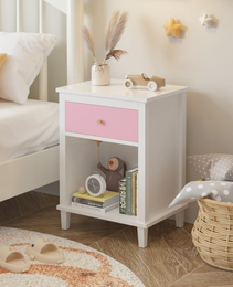 26.77''H Wooden Nightstand With One Drawer One Shelf For Kids, Adults, Pink Golden Handle