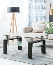 Rectangle Glass Coffee Table, Clear Coffee Table, Modern Side Center Tables For Living Room, Living Room Furniture