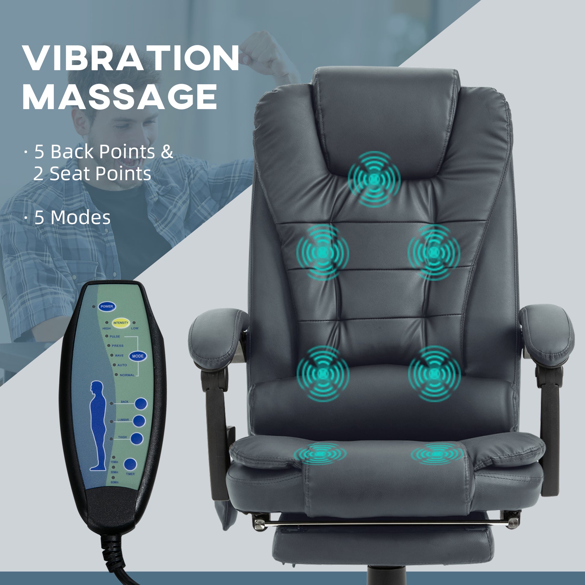 7-Point Vibrating Massage Office Chair High Back Massaging Office Desk Chair with Lumbar Support, Footrest, Blue