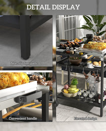 2-Tier Shelf Outdoor Bar Cart, Stainless Steel Tabletop Patio Serving Cart with Accessories for Poolside, Garden, Black