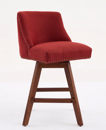 Counter Height Swivel Barstools, 26'' H Seat Height Upholstered Bar Stools Set Of 2, Fabric In Wine Red