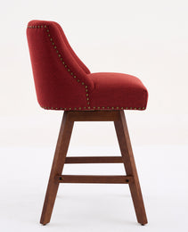 Counter Height Swivel Barstools, 26'' H Seat Height Upholstered Bar Stools Set Of 2, Fabric In Wine Red