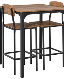 3 Piece Pub Table and Chairs, Small Kitchen Table and Chairs, Square Dining Table with 2 Stools, Walnut and Black