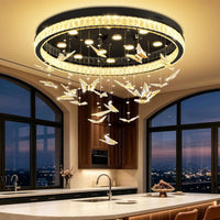 Butterfly Chandelier Black 48In Modern Crystal Raindrop Chandelier Lighting Flush Mount Ceiling Chandeliers for Living Room 20XGU10