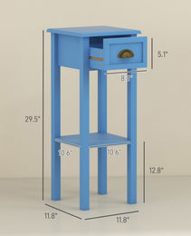 2-Tier Side Table With Drawer And Shelf, End Table ,Light Blue