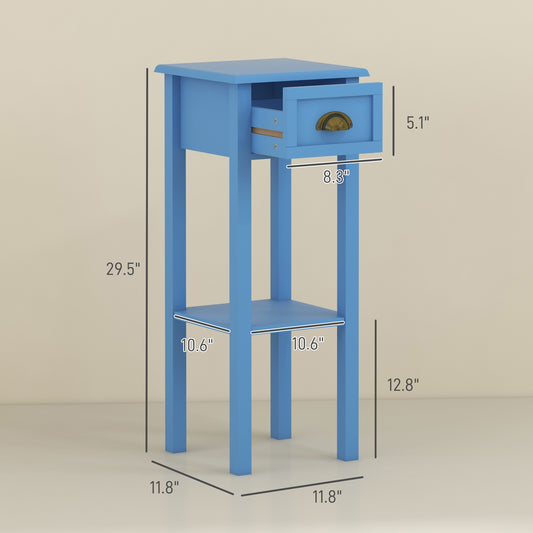 2-Tier Side Table With Drawer And Shelf, End Table ,Light Blue