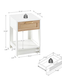 Rattan End Table With Drawer Modern Nightstand Side Table For Living Room