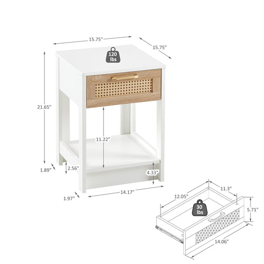 Rattan End Table With Drawer Modern Nightstand Side Table For Living Room