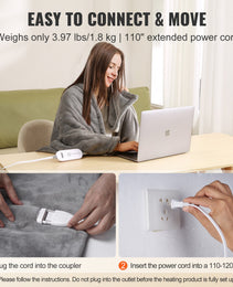 Heated Blanket Electric Throw, 50" X 60" Twin Size, Soft Flannel & Sherpa Heating Blanket With 3 Hours Timer Auto-off, 5 Heating Levels For Sofa, Machine Washable, ETL & FCC Certification (Grey)