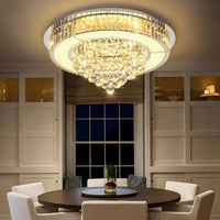 24" Modern Crystal Dimmable Chandeliers for Living Room LED Chandeliers Flush Mount Ceiling Light Fixture Dining Room Bedrooms Silver