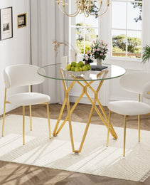 35.4-inch Round Tempered Glass Dining Table, Suitable For 1-4 People, Space-saving Small Kitchen Dining Table, Equipped With Sturdy Metal Table Legs, Suitable For Dining Room, Living Room,Gold