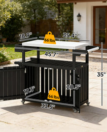 Outdoor Bar Cart With Storage, Stainless Steel Outdoor Bar Table Top, Wheeled HDPE Kitchen Island For Food Prep, Black