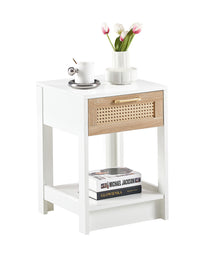 Rattan End Table With Drawer Modern Nightstand Side Table For Living Room