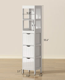 Narrow Bathroom Storage Cabinet, Bathroom Cabinet with 3 Drawers & 2 Open Shelves, Slim Bathroom Floor Cabinet, White
