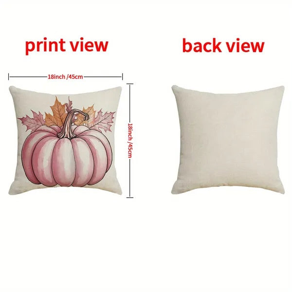 4Pcs Pillow Covers 18x18In Pumpkin Maple Leaf Throw Cushion Cover Happy Fall Pillow Cushion Case For Thanksgiving Sofa Couch Bedroom Home Office Farmhouse Decorations - CJDS - FC