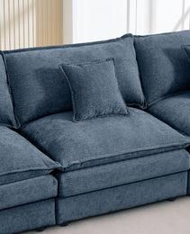 Modular Sectional Sofa, 102 Inch L Shaped Couch Set For Living Room, 3-Seater Comfy Cloud Couches With Movable Ottoman, DIY Combination, Chenille, Blue