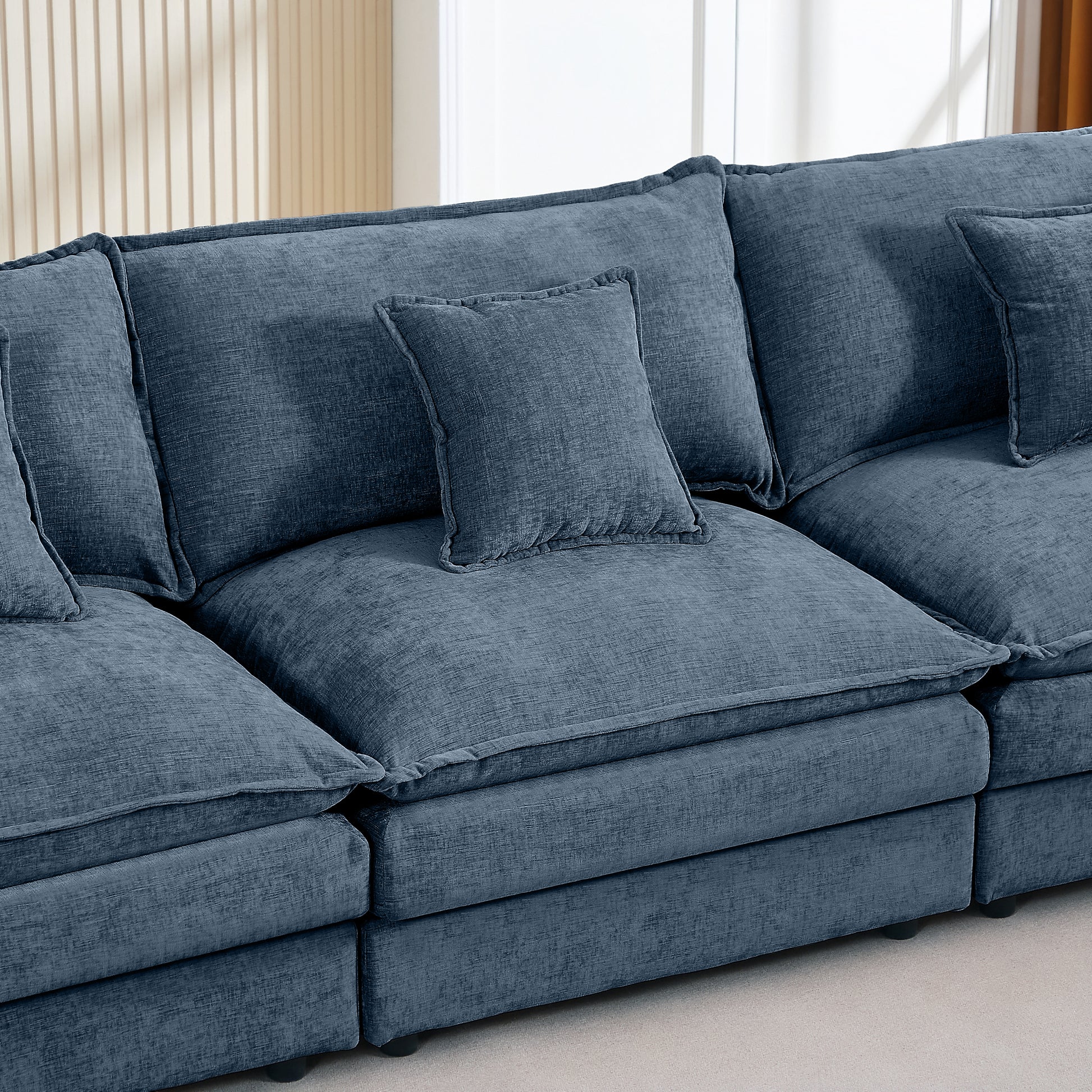 Modular Sectional Sofa, 102 Inch L Shaped Couch Set For Living Room, 3-Seater Comfy Cloud Couches With Movable Ottoman, DIY Combination, Chenille, Blue