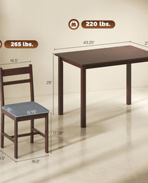 5-Piece Solid Wood Dining Table Set for 4, Farmhouse Kitchen Table with Upholstered Chairs for Dining Room, Walnut