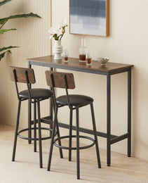 Bar Table Set With 2 Bar Stools PU Soft Seat With Backrest, Rustic Brown