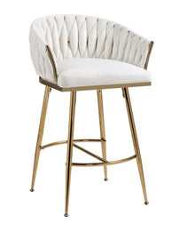 26 Counter Height Bar Stools Velvet Kitchen Island Counter Bar Stool With Hand- Wave Back,golden Chromed Base And Footrest