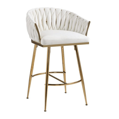 26 Counter Height Bar Stools Velvet Kitchen Island Counter Bar Stool With Hand- Wave Back,golden Chromed Base And Footrest