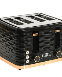 Modern Black 4-Slice Toaster – 1600W Ripple Textured Station with 7 Browning Levels & High-Lift Lever