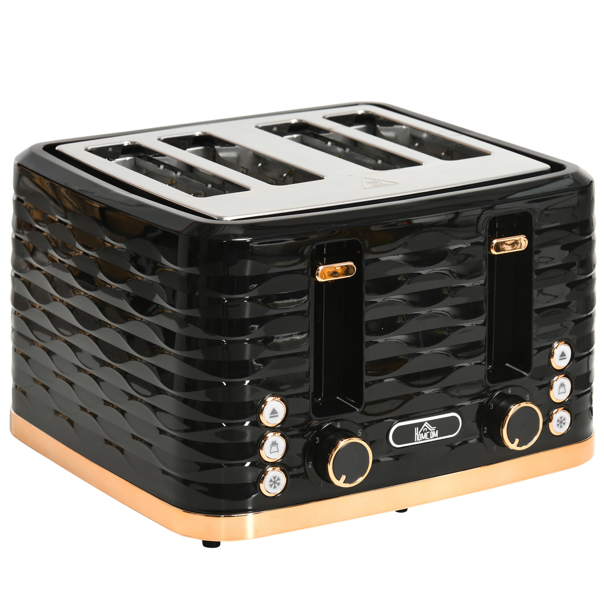 Modern Black 4-Slice Toaster – 1600W Ripple Textured Station with 7 Browning Levels & High-Lift Lever