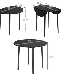 Folding Dining Table, Round Drop Leaf Kitchen Table For Small Spaces With Wood Legs, Black