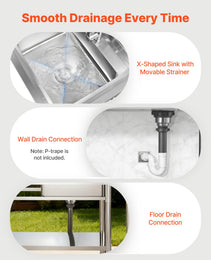 39.4" Rolling Stainless Steel Utility Sink – NSF-Certified Commercial Workstation with Wheels, Faucet & 3-Level Storage