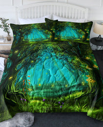 3pcs Green Light Forest Comforter Set Natural Comfort Bedding Duvet Game Summer Quilt Set