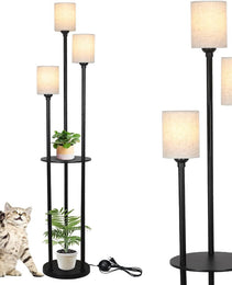 Floor Lamp With Shelf, Floor Lamp For Modern Living Room, 3 Light Standing Lamp With Linen Shade And Foot Switch Unavailable Platforms- CJDS