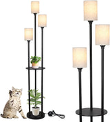 Floor Lamp With Shelf, Floor Lamp For Modern Living Room, 3 Light Standing Lamp With Linen Shade And Foot Switch Unavailable Platforms- CJDS