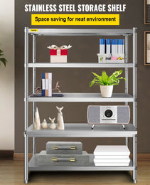 Stainless Steel Shelves 48x18.5 Inch 5 Tier Adjustable Shelf Storage Unit Stainless Steel Rack Shelving Heavy Duty Shelving For Kitchen Commercial Office Garage Storage 330lb Per Shelf