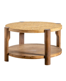 Round Coffee Table With Solid Wood For Living Room, 2-Tier Round Coffee Table With Storage Shelf, Mid Century Modern Coffee Table , Home Small Space, Easy Assembly