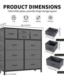 10-Drawer Dresser With Side Pocket & Hooks, Storage Cabinet With Wood Top For Bedroom Closet Organization