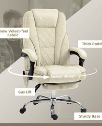 Massage Office Chair, Heated Reclining Computer Chair with Adjustable Height and Footrest, Beige