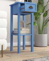 2-Tier Side Table With Drawer And Shelf, End Table ,Light Blue
