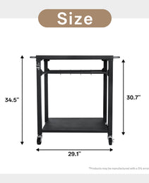 2-Tier Outdoor Grill Cart With Locking Wheels & Tool Hooks, Movable BBQ Prep Table, Rolling Serving Bar Cart For Patio, Backyard, Pizza Oven Stand, Black