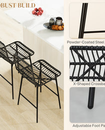 Rattan Counter Bar Stools Set Of 2, 26 Counter Height Barstools With Back, Bar Chairs For Kitchen Island, Black