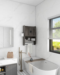 Bathroom Wall Cabinet With Doors,Adjustable Shelf,Towel Bar And Paper Holder, Over The Toilet Storage Cabinet, Medicine Cabinet For Bathroom-Grey