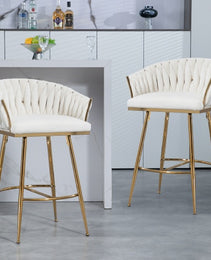 26 Counter Height Bar Stools Velvet Kitchen Island Counter Bar Stool With Hand- Wave Back,golden Chromed Base And Footrest
