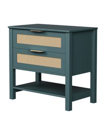 Rattan Nightstand With 2 Drawers And Storage Shelf Boho Bedside Narrow Side Table For Bedroom
