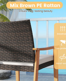 3 Pieces Patio PE Wicker Furniture Set Acacia Wood Outdoor Conversation Bistro Set